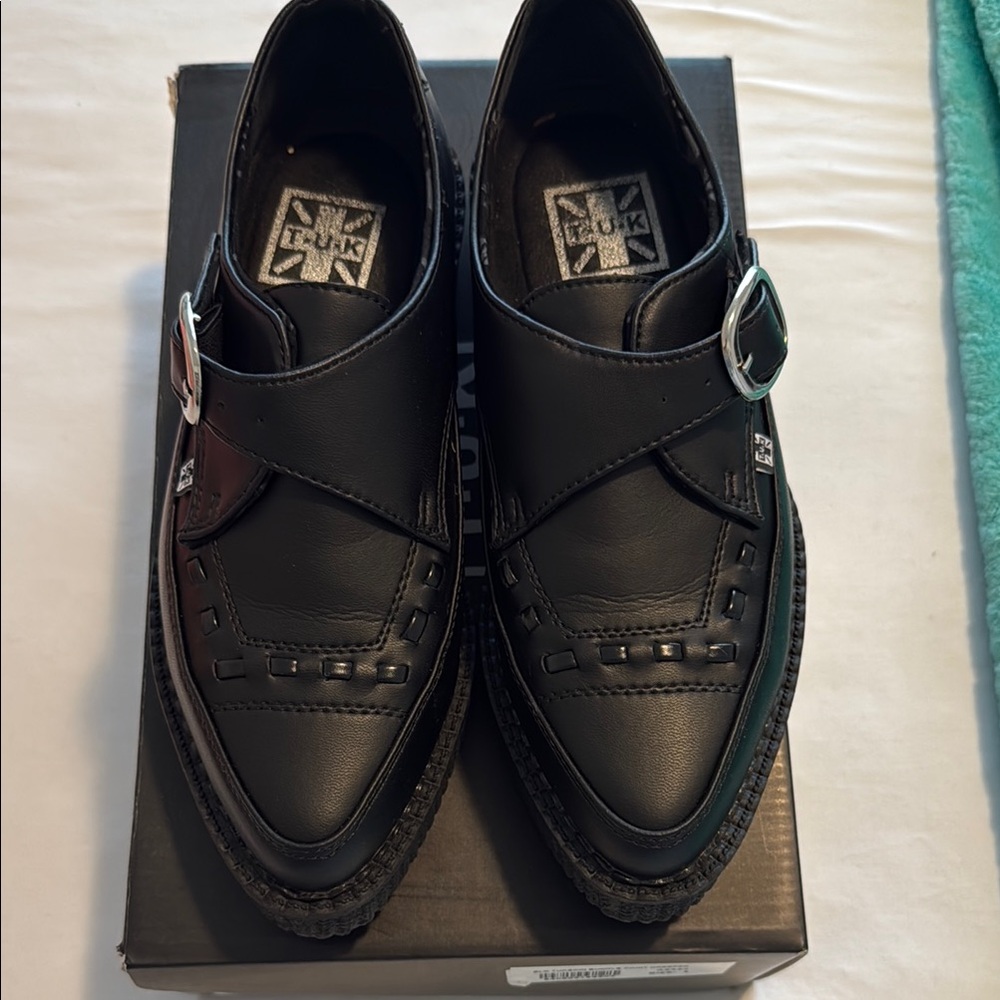 T.U.K Black Loafers with Monk Strap and Platform Sole
